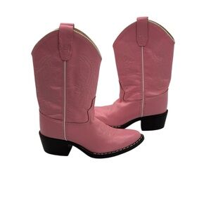 Old West Pink Leather Western Pointed Toe Cowboy Boots Size 4 Kid’s